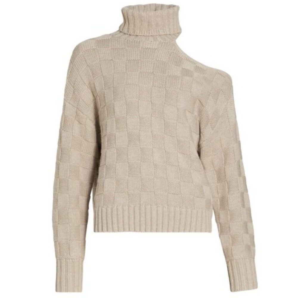 STAUD Rockey Cut Out Cold Shoulder Turtleneck Sweater Top Frappe Women's Medium